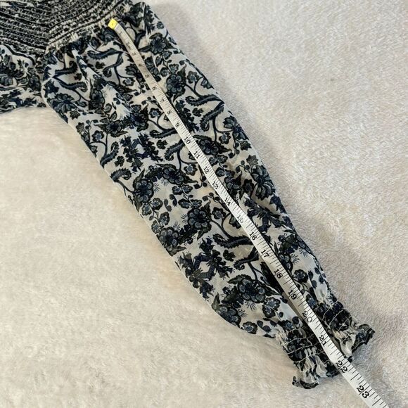 Zac & Rachel Peasant Top Womens L Blue Floral Long Sleeve Boho Festival Peasant - Picture 10 of 16